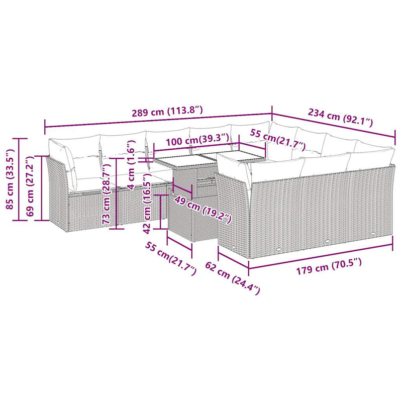 11-tlg. Garten-Sofagarnitur mit Kissen Beige Poly Rattan