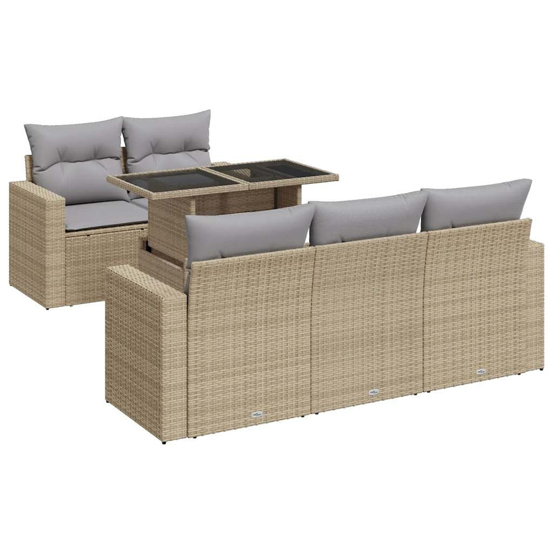 6-tlg. Garten-Sofagarnitur mit Kissen Beige Poly Rattan