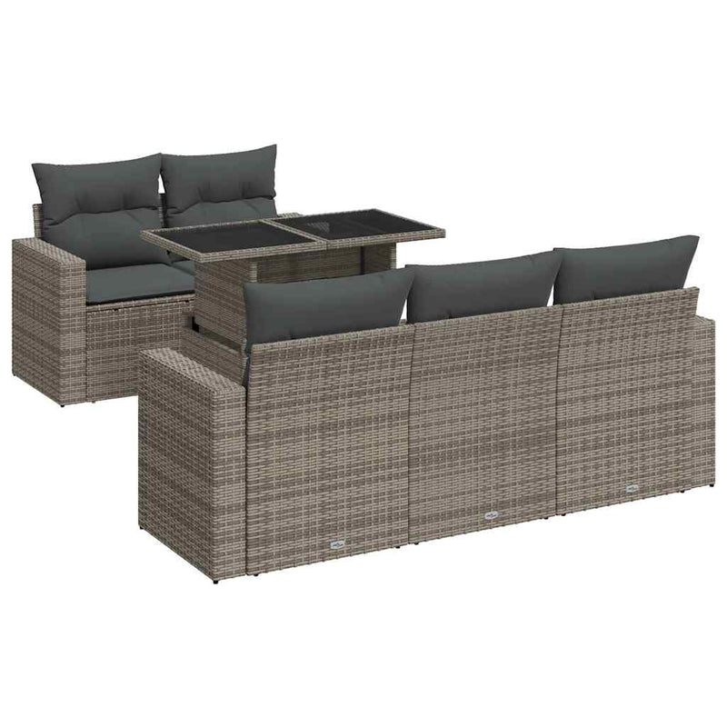 6-tlg. Garten-Sofagarnitur mit Kissen Grau Poly Rattan