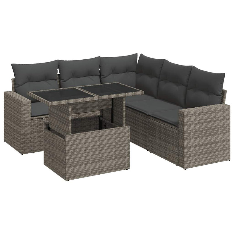 6-tlg. Garten-Sofagarnitur mit Kissen Grau Poly Rattan