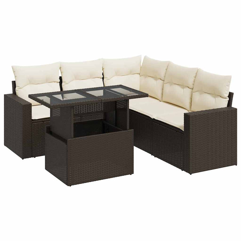 6-tlg. Garten-Sofagarnitur mit Kissen Braun Poly Rattan