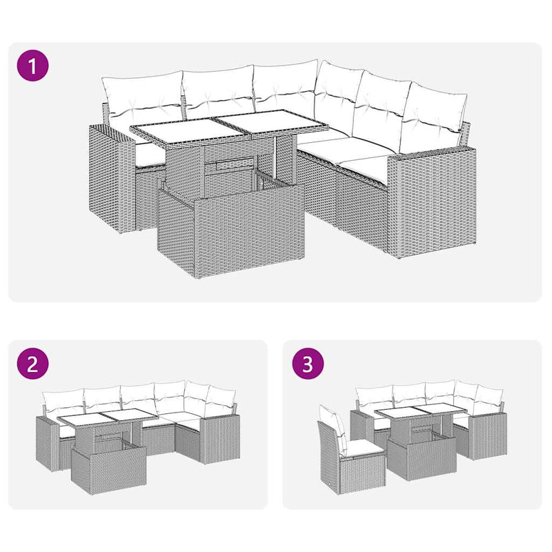 6-tlg. Garten-Sofagarnitur mit Kissen Braun Poly Rattan