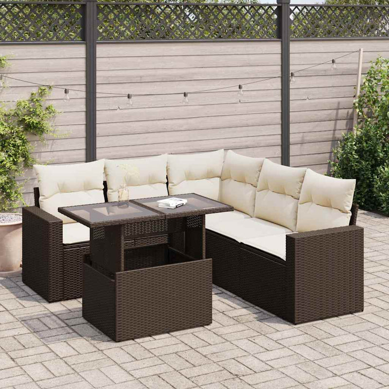 6-tlg. Garten-Sofagarnitur mit Kissen Braun Poly Rattan