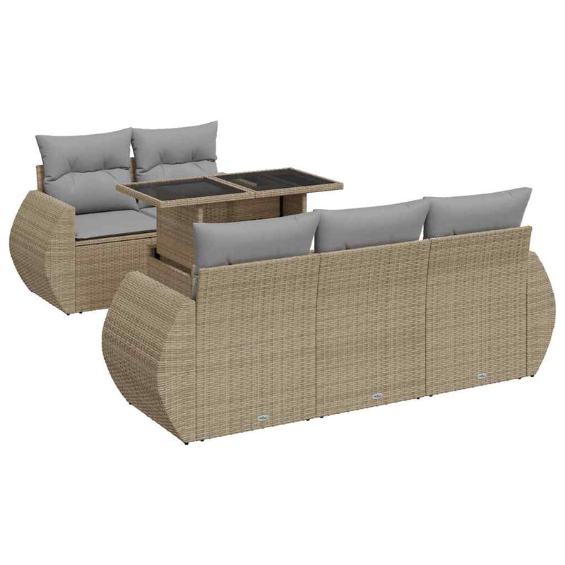 6-tlg. Garten-Sofagarnitur mit Kissen Beige Poly Rattan