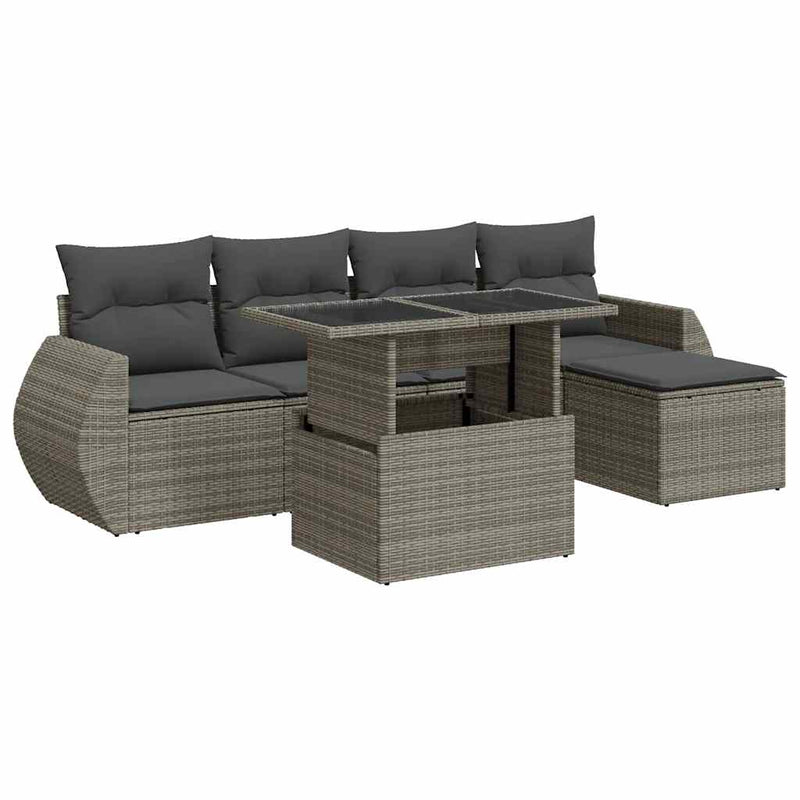 6-tlg. Garten-Sofagarnitur mit Kissen Grau Poly Rattan