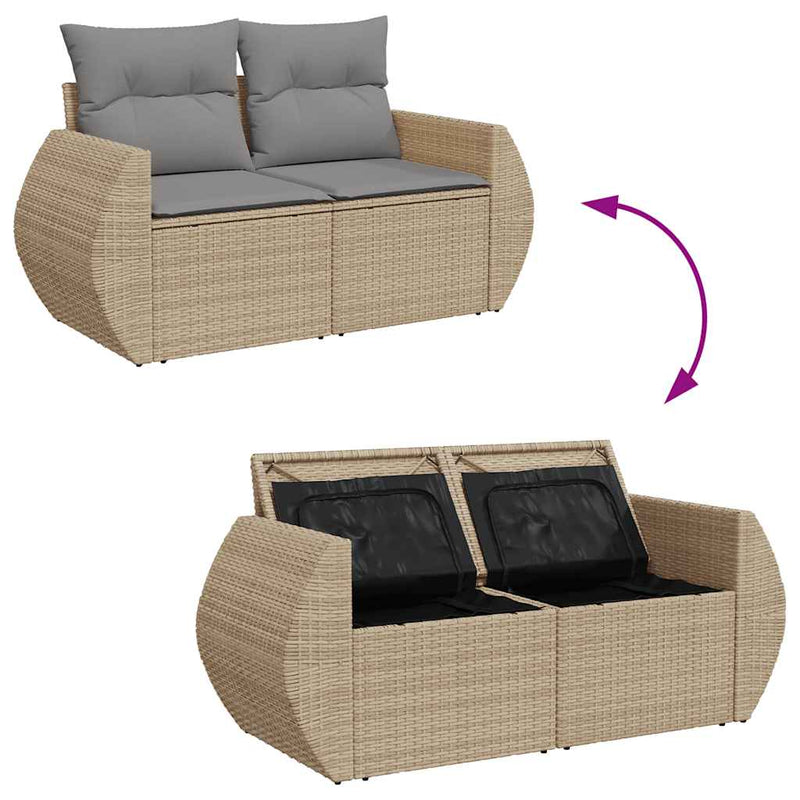 6-tlg. Garten-Sofagarnitur mit Kissen Beige Poly Rattan