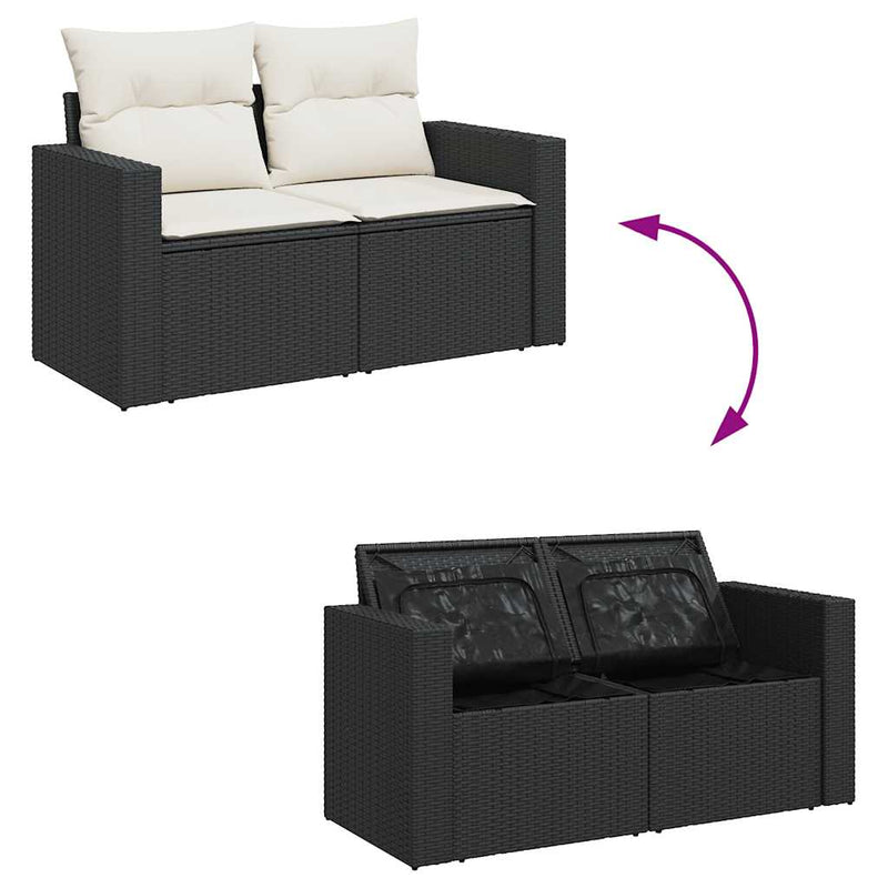 7-tlg. Garten-Sofagarnitur mit Kissen Schwarz Poly Rattan