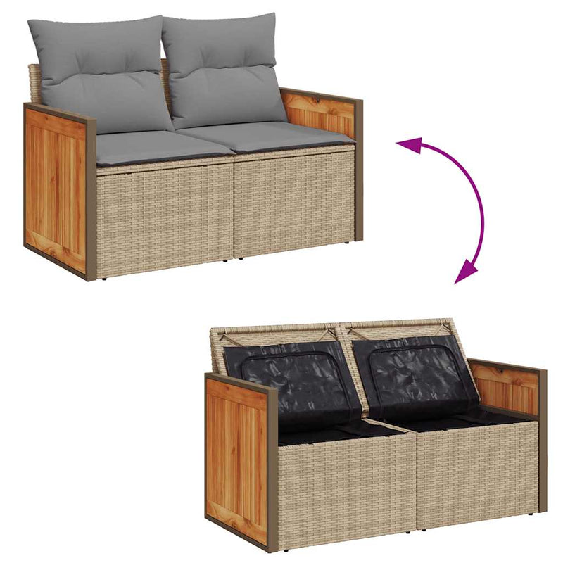 11-tlg. Garten-Sofagarnitur mit Kissen Beige Poly Rattan Akazie