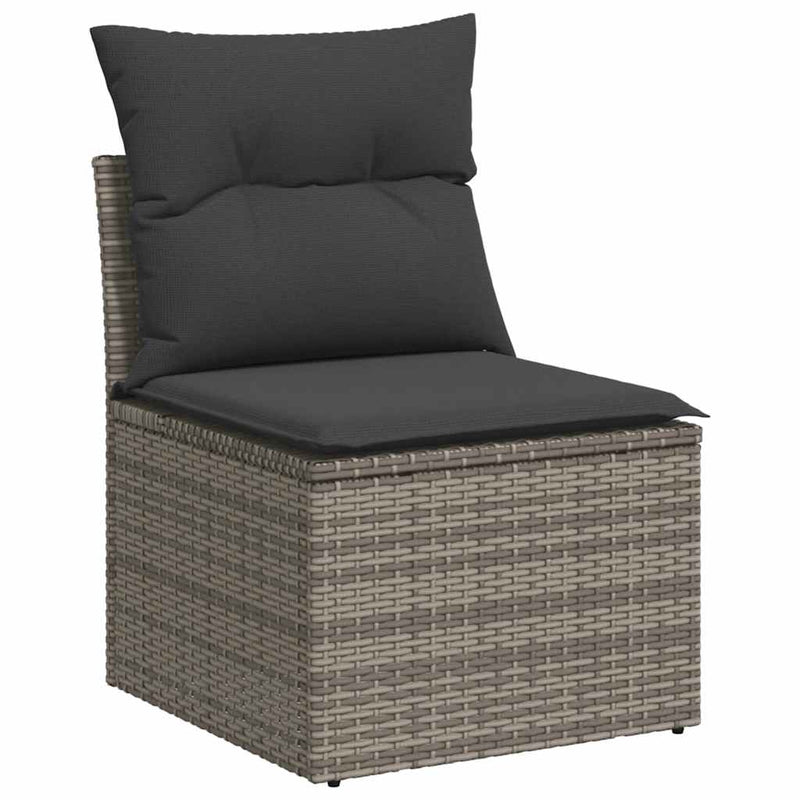 7-tlg. Garten-Sofagarnitur mit Kissen Grau Poly Rattan Akazie