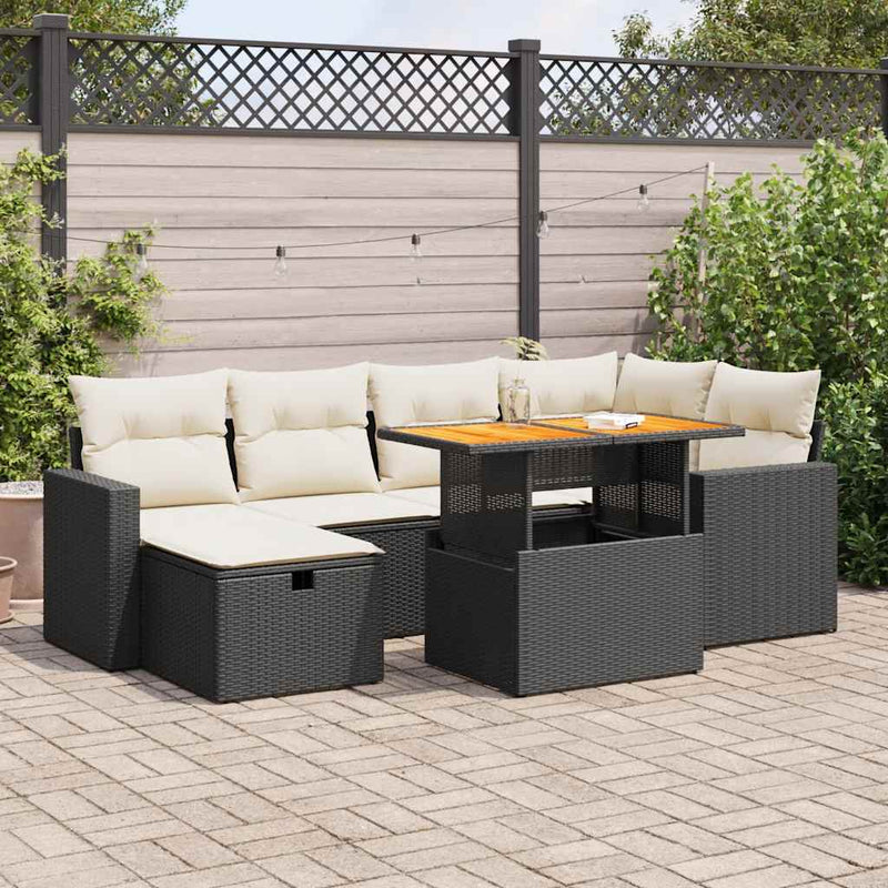 8-tlg. Garten-Sofagarnitur mit Kissen Schwarz Poly Rattan