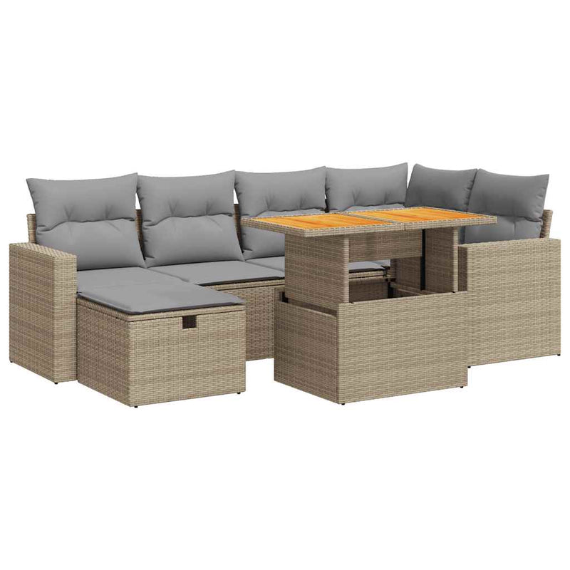 8-tlg. Garten-Sofagarnitur mit Kissen Beige Poly Rattan Akazie