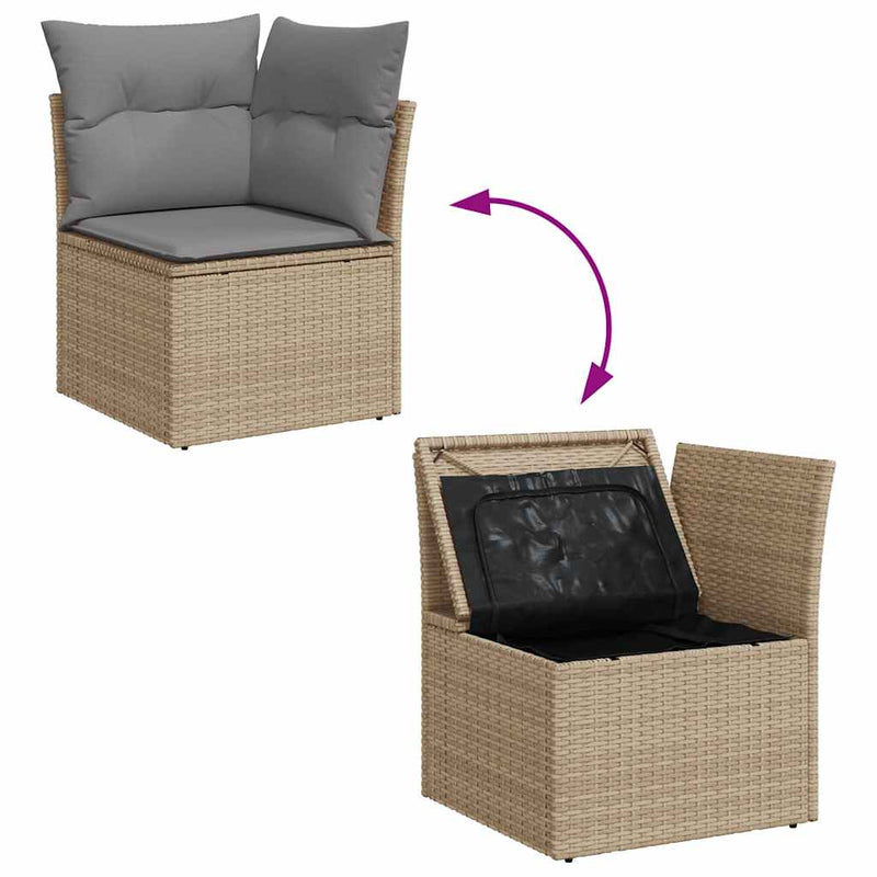 8-tlg. Garten-Sofagarnitur mit Kissen Beige Poly Rattan Akazie