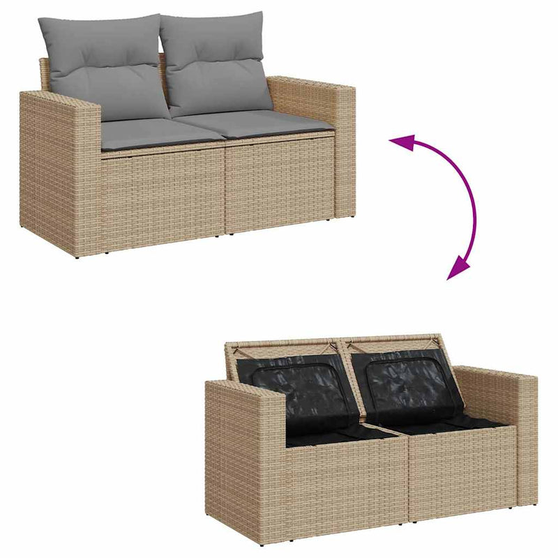 8-tlg. Garten-Sofagarnitur mit Kissen Beige Poly Rattan Akazie