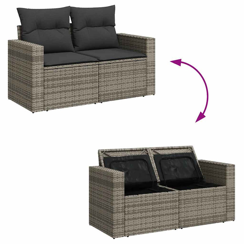 8-tlg. Garten-Sofagarnitur mit Kissen Grau Poly Rattan Akazie