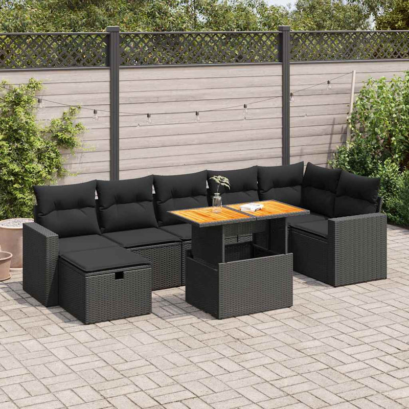 5tlg. Garten-Sofagarnitur mit Kissen Schwarz Poly Rattan Akazie