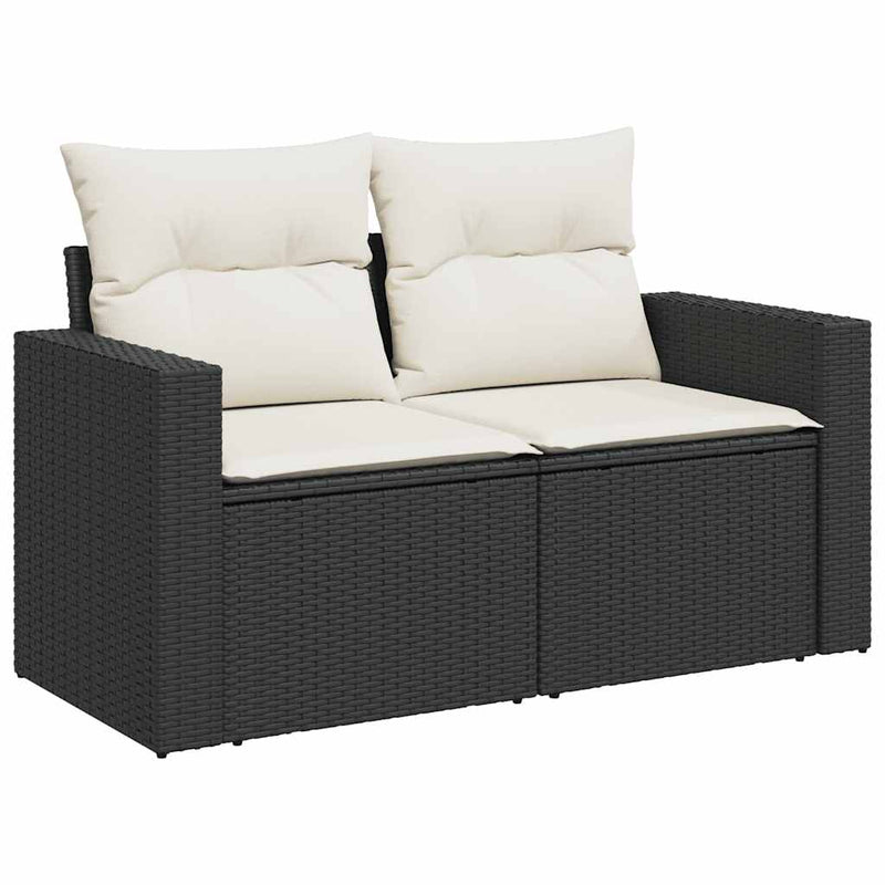 5tlg. Garten-Sofagarnitur mit Kissen Schwarz Poly Rattan Akazie