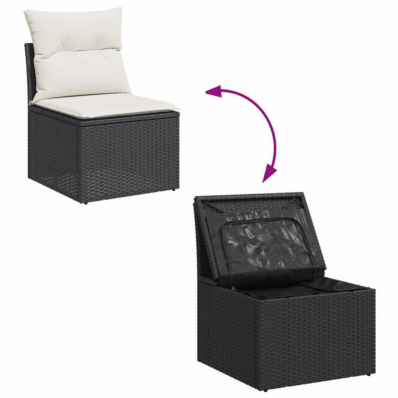 5tlg. Garten-Sofagarnitur mit Kissen Schwarz Poly Rattan Akazie