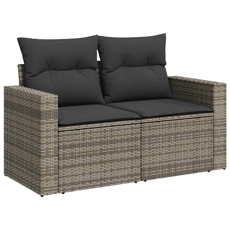 9-tlg. Garten-Sofagarnitur mit Kissen Grau Poly Rattan Akazie