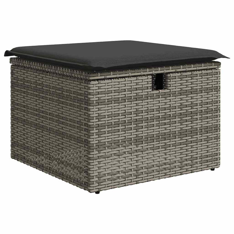 9-tlg. Garten-Sofagarnitur mit Kissen Grau Poly Rattan Akazie