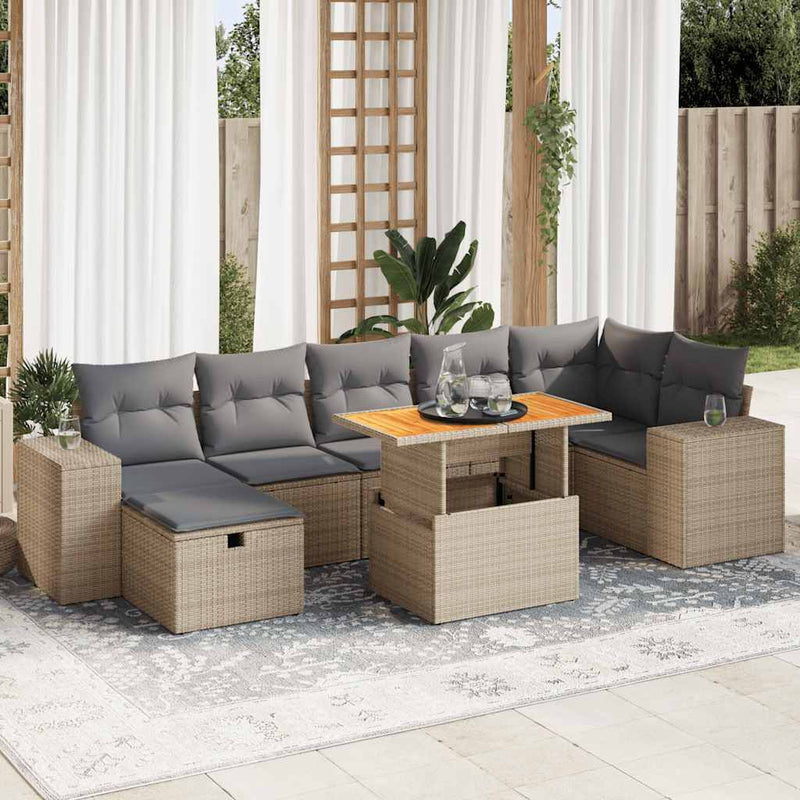 5-tlg. Garten-Sofagarnitur mit Kissen Beige Poly Rattan Akazie