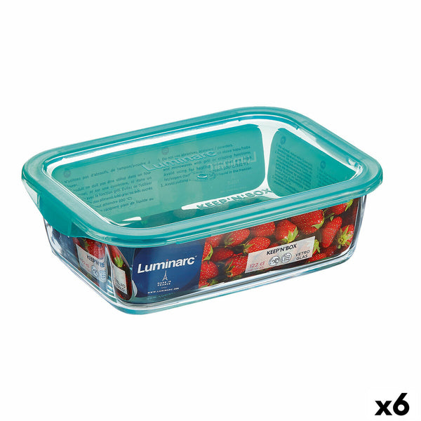 Rechteckige Lunchbox mit Deckel Luminarc Keep'n Lagon 12 x 8,5 x 5,4 cm türkis 380 ml Glas (6 Stück)