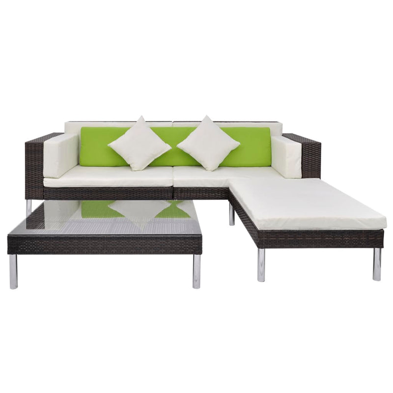 4-tlg. Garten-Lounge-Set mit Auflagen Poly Rattan Braun