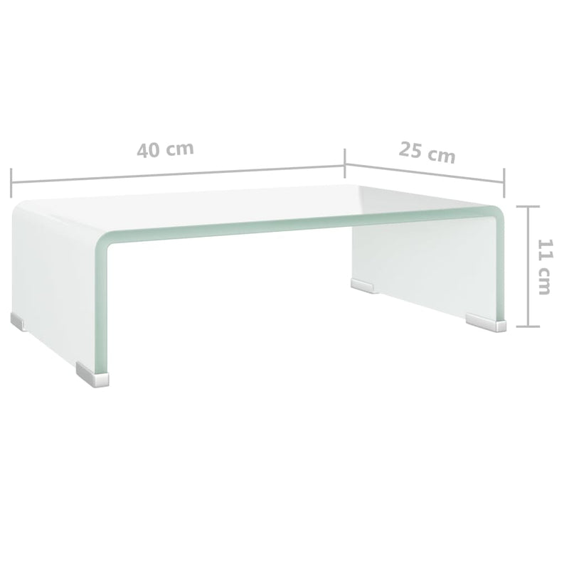 TV-Tisch/Bildschirmerhöhung Glas Weiß 40x25x11 cm