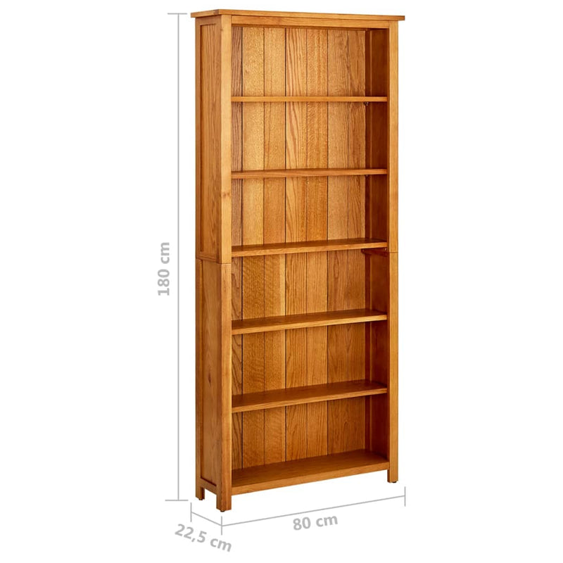 Bücherregal 6 Fächer 80x22,5x180 cm Massivholz Eiche