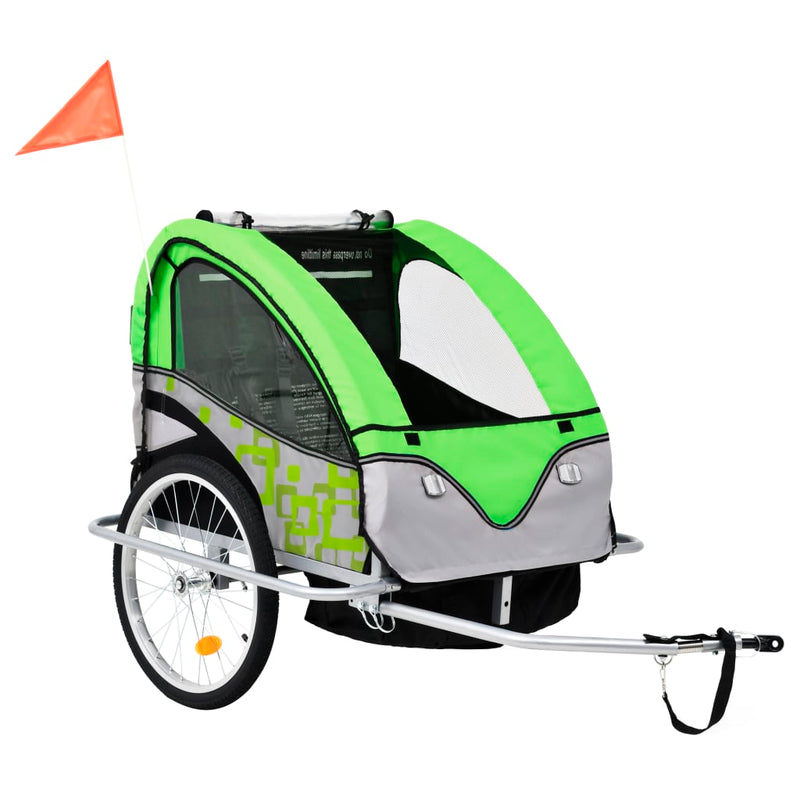 2-in-1 Kinder Fahrradanhänger & Kinderwagen Grün und Grau