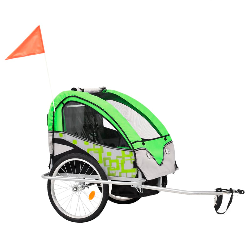 2-in-1 Kinder Fahrradanhänger & Kinderwagen Grün und Grau