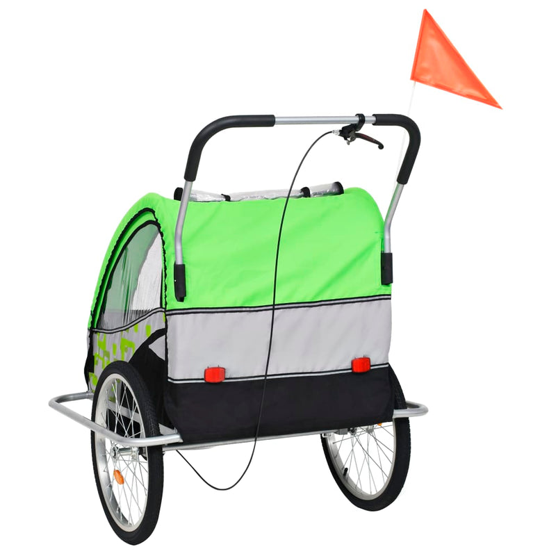 2-in-1 Kinder Fahrradanhänger & Kinderwagen Grün und Grau