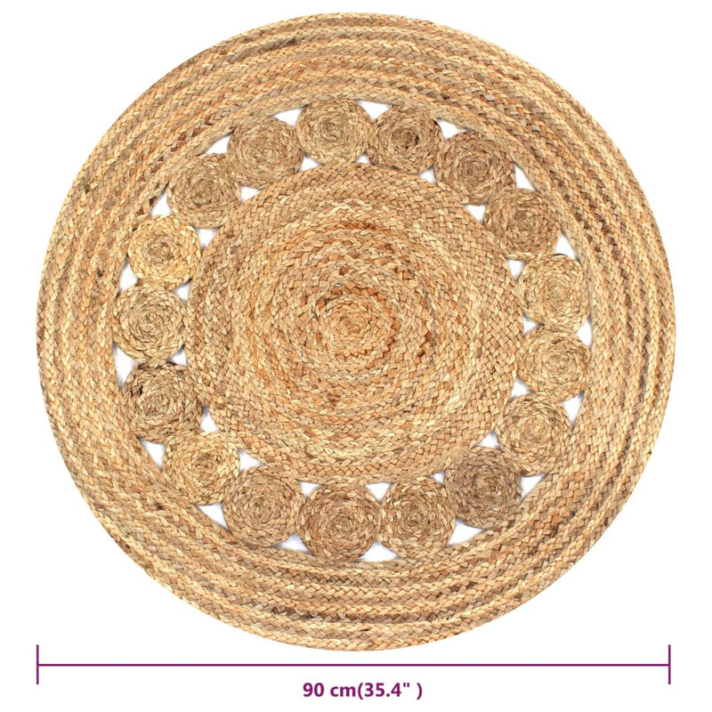 Teppich Flechtmuster Jute 90 cm Rund