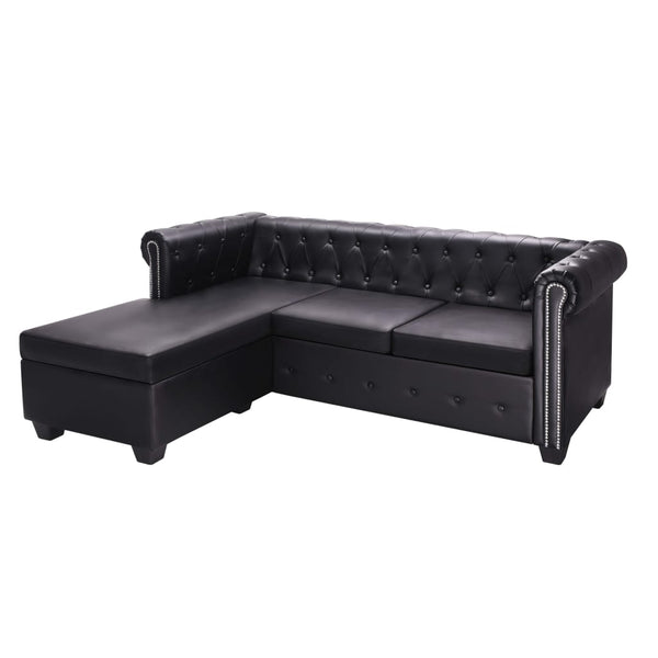 Chesterfield Sofa in L-Form Kunstleder Schwarz