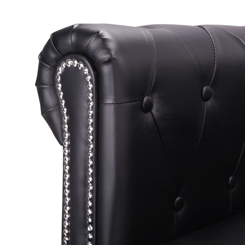 Chesterfield Sofa in L-Form Kunstleder Schwarz