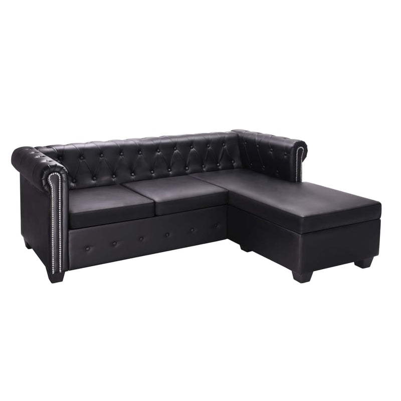 Chesterfield-Sofa in L-Form Kunstleder Schwarz