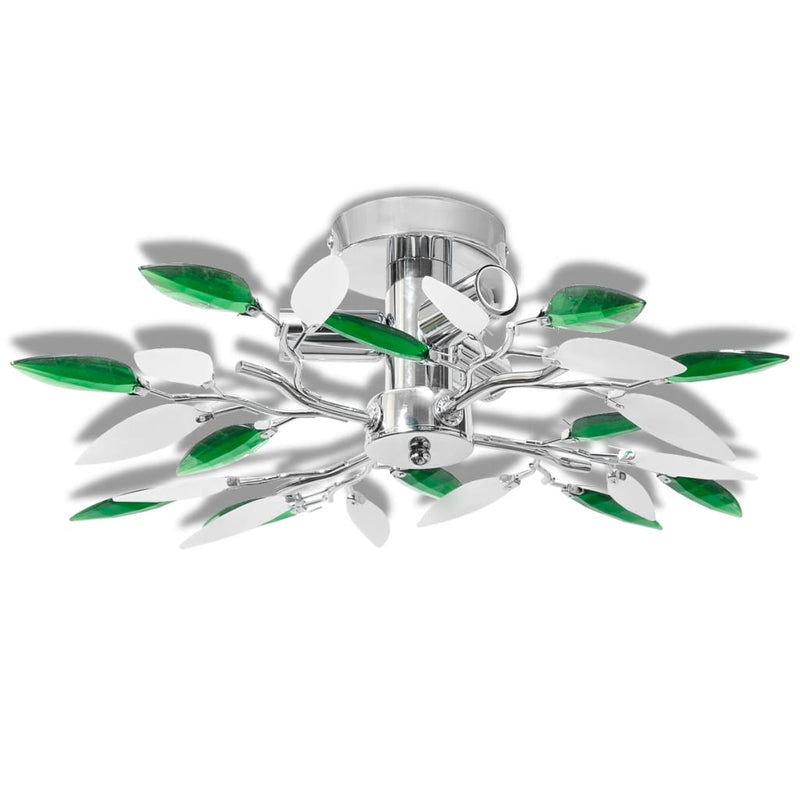 Deckenleuchte Weiße & Grüne Acrylglas-Blätter 3 × E14-Lampen
