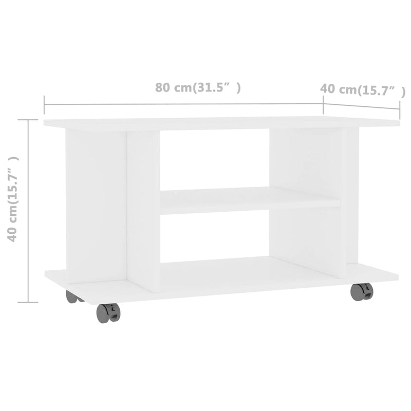 TV-Schrank mit Rollen Weiß 80x40x40 cm Holzwerkstoff