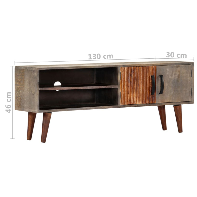 TV-Schrank Grau 130x30x46 cm Raues Mango-Massivholz