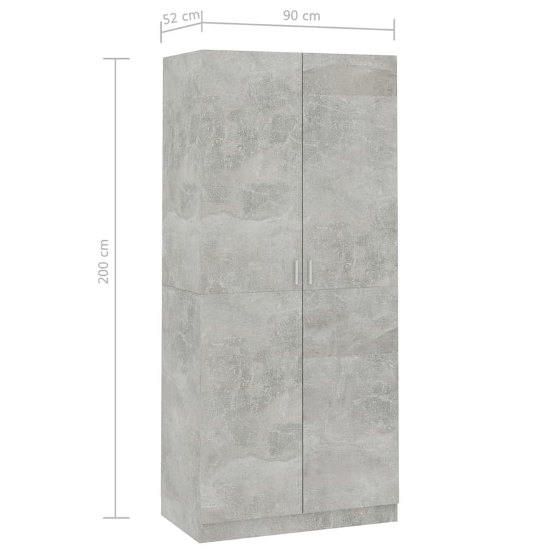 Kleiderschrank Betongrau 90×52×200 cm Spanplatte