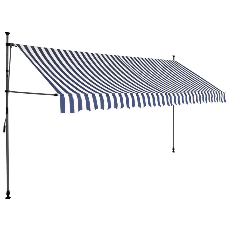 Einziehbare Markise Handbetrieben mit LED 350 cm Blau Weiß