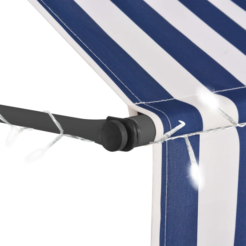 Einziehbare Markise Handbetrieben mit LED 350 cm Blau Weiß
