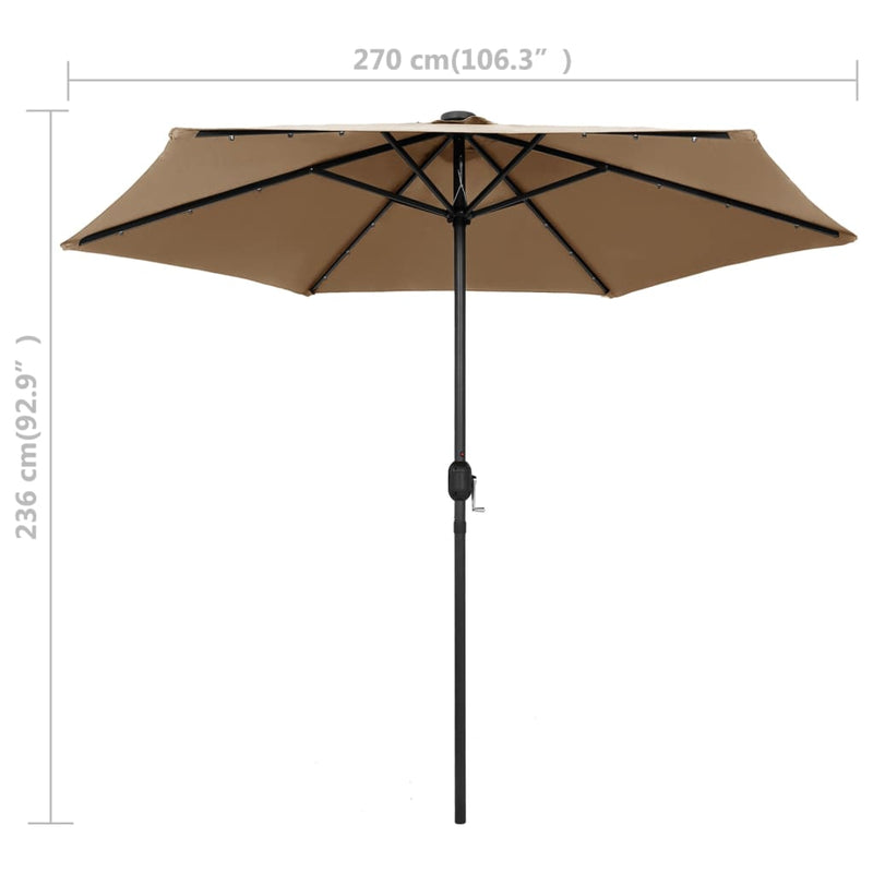 Sonnenschirm mit LED-Leuchten & Aluminium-Mast 270 cm Taupe
