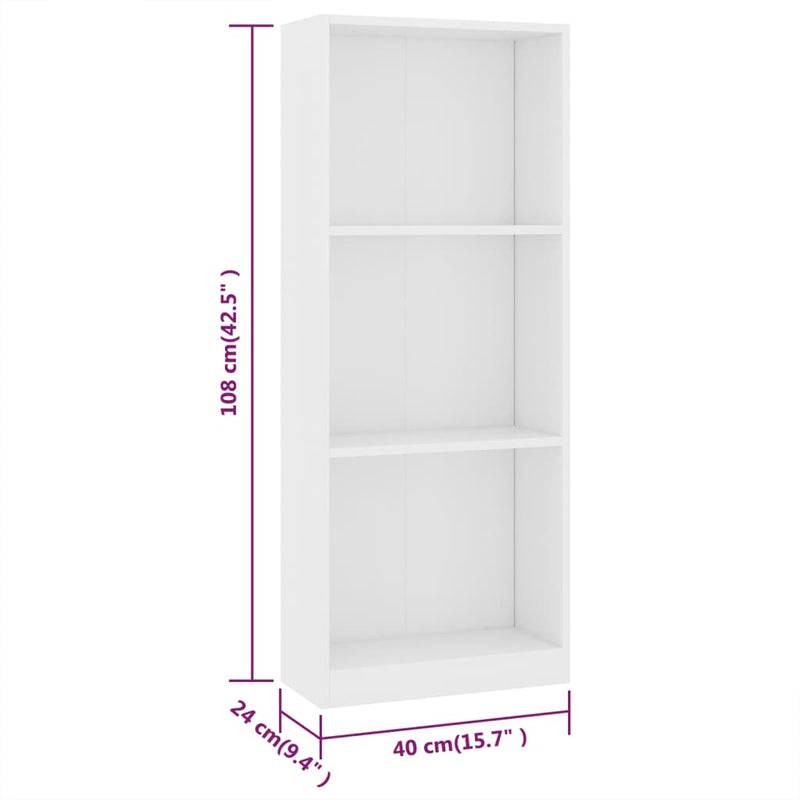 Bücherregal 3 Fächer Weiß 40x24x108 cm Holzwerkstoff