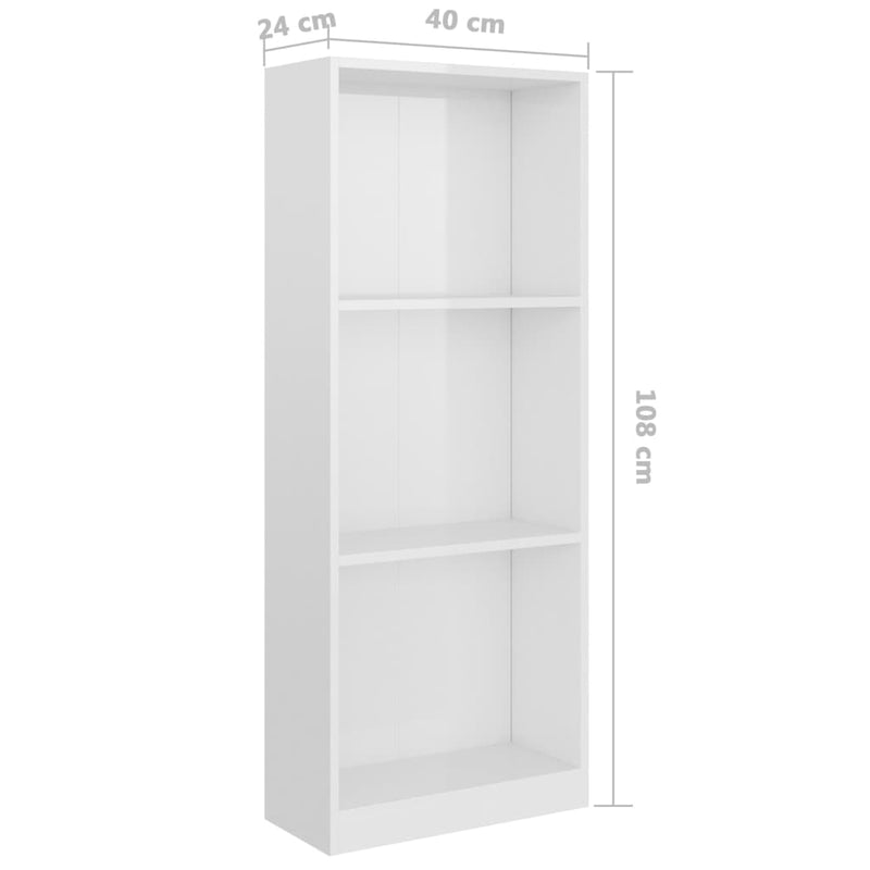 Bücherregal 3 Fächer Hochglanz-Weiß 40x24x108 cm Holzwerkstoff