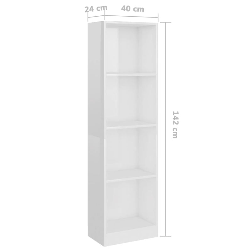 Bücherregal 4 Fächer Hochglanz-Weiß 40x24x142 cm Holzwerkstoff