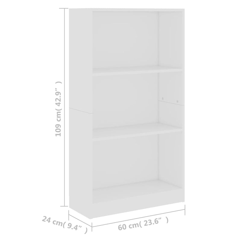 Bücherregal 3 Fächer Weiß 60x24x109 cm Holzwerkstoff