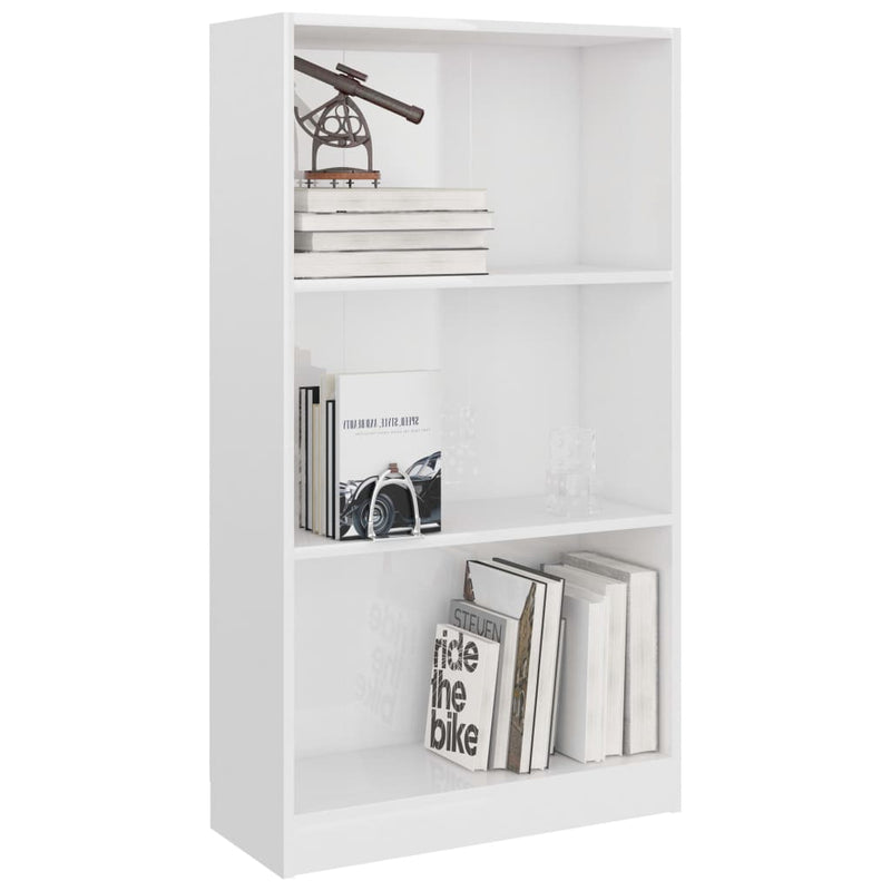 Bücherregal 3 Fächer Hochglanz-Weiß 60x24x109 cm Holzwerkstoff