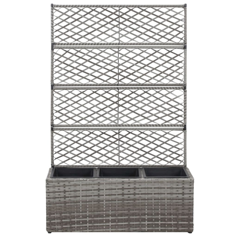 Hochbeet mit Rankgitter 3 Töpfe 83×30×130cm Poly Rattan Grau