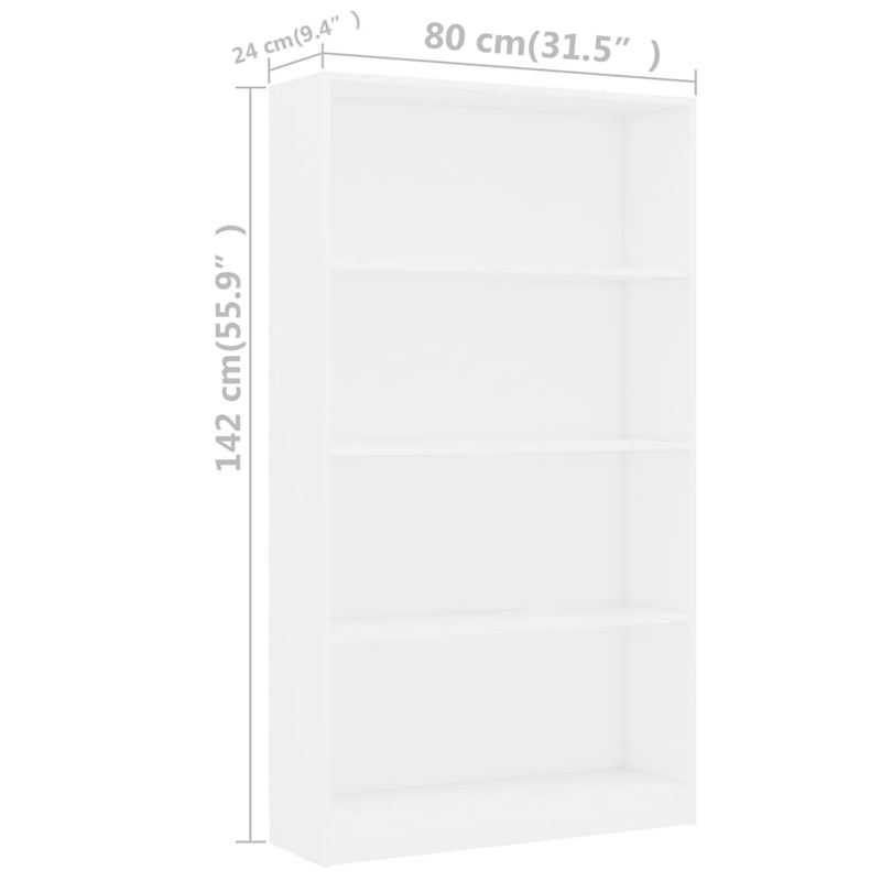 Bücherregal 4 Fächer Weiß 80 x 24 x 142 cm Spanplatte