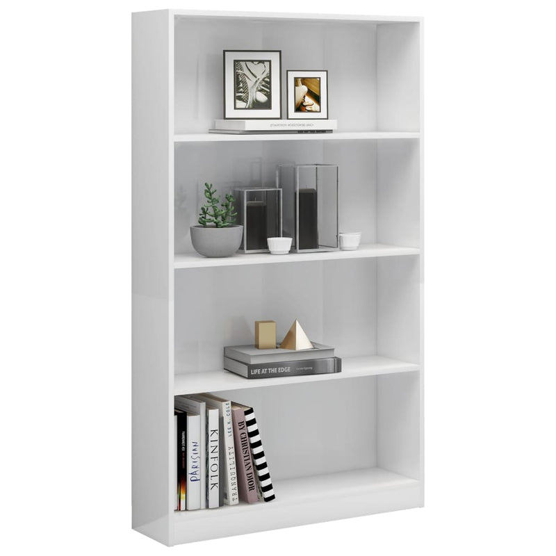 Bücherregal 4 Fächer Hochglanz-Weiß 80 x 24 x 142 cm Spanplatte